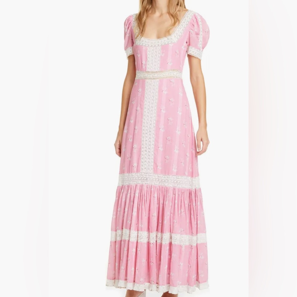 Ryan Lace Inset LoveShackFancy Ruffle Pink Floral Maxi Dress